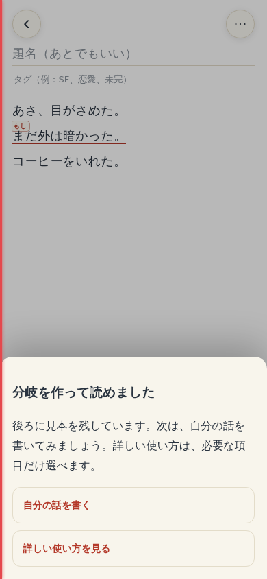 基本操作を終えた後に表示される画面
